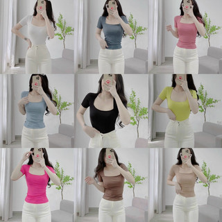 Áo thun cổ vuông tay ngắn thun gân sale siêu rẻ