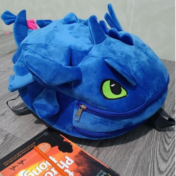 Balo hình khủng long vải  nhung mịn,Balo hình rồng size lớn 2 ngăn