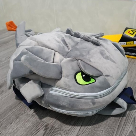 Balo hình khủng long vải  nhung mịn,Balo hình rồng size lớn 2 ngăn