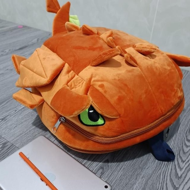 Balo hình khủng long vải  nhung mịn,Balo hình rồng size lớn 2 ngăn