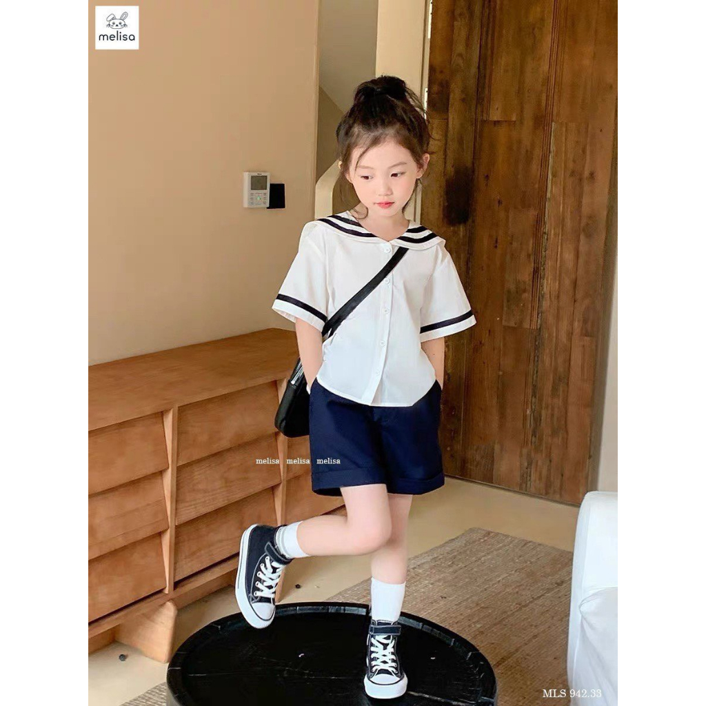 Bộ cổ áo thủy thủ chuẩn nữ sinh năng động cho bé gái - Gạokidclothes