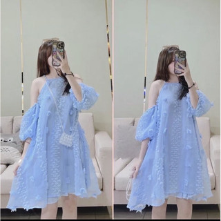 Đầm nữ cổ yếm chất vải xô bông 2 lớp trễ vai nhiều màu sắc siêu dễ thương