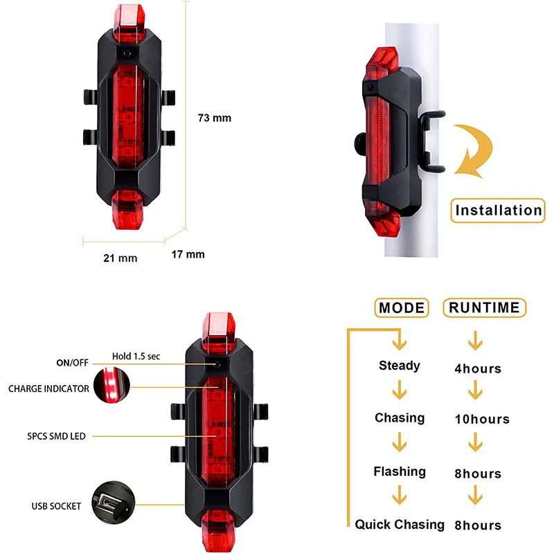 Đèn xe đạp thể thao hậu LED siêu sáng cảnh báo nhấp nháy - Chính hãng dododios