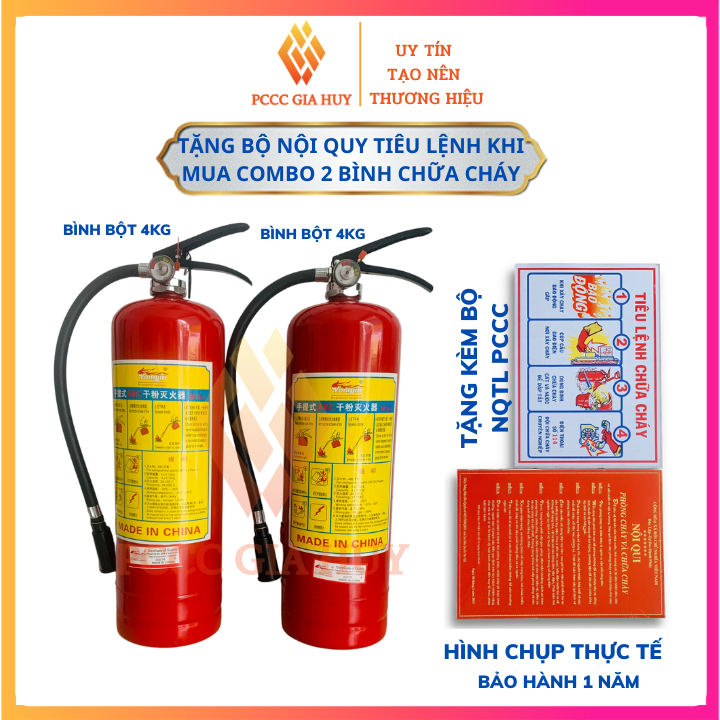 Combo 2 bình chữa cháy MFZL4 4Kg bột ABC, bình cứu hoả loại tốt,đúng tiêu chuẩn pccc