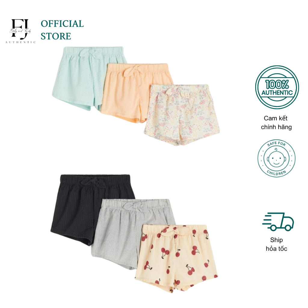 Quần đùi bé gái HM quần short lưng thun chất liệu thô nhẹ mát chính hãng cho bé 6 tháng đến 4 tuổi