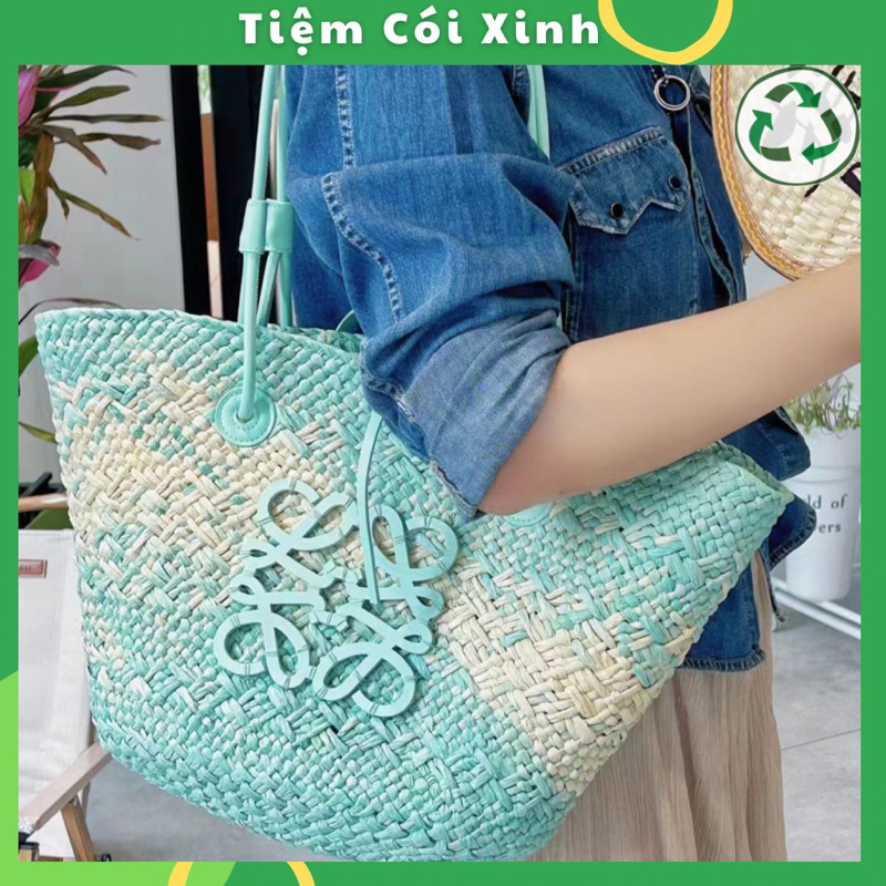 Túi cói đi biển dây da đeo vai hình thang loeeve mẫu mới thời trang