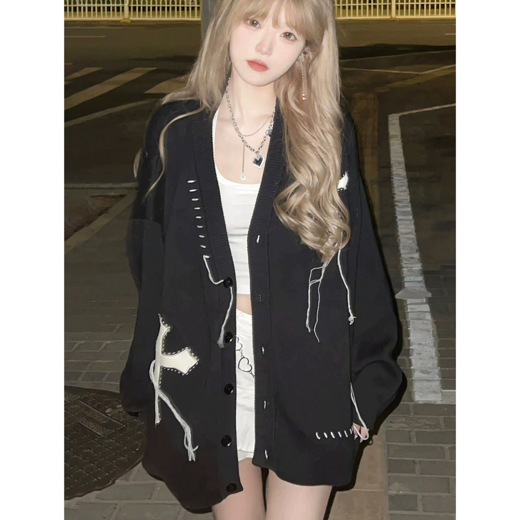 Áo Khoác Cardigan Len Chữ Thập Chrome, Unisex, Form Rộng, Dày Dặn, D427