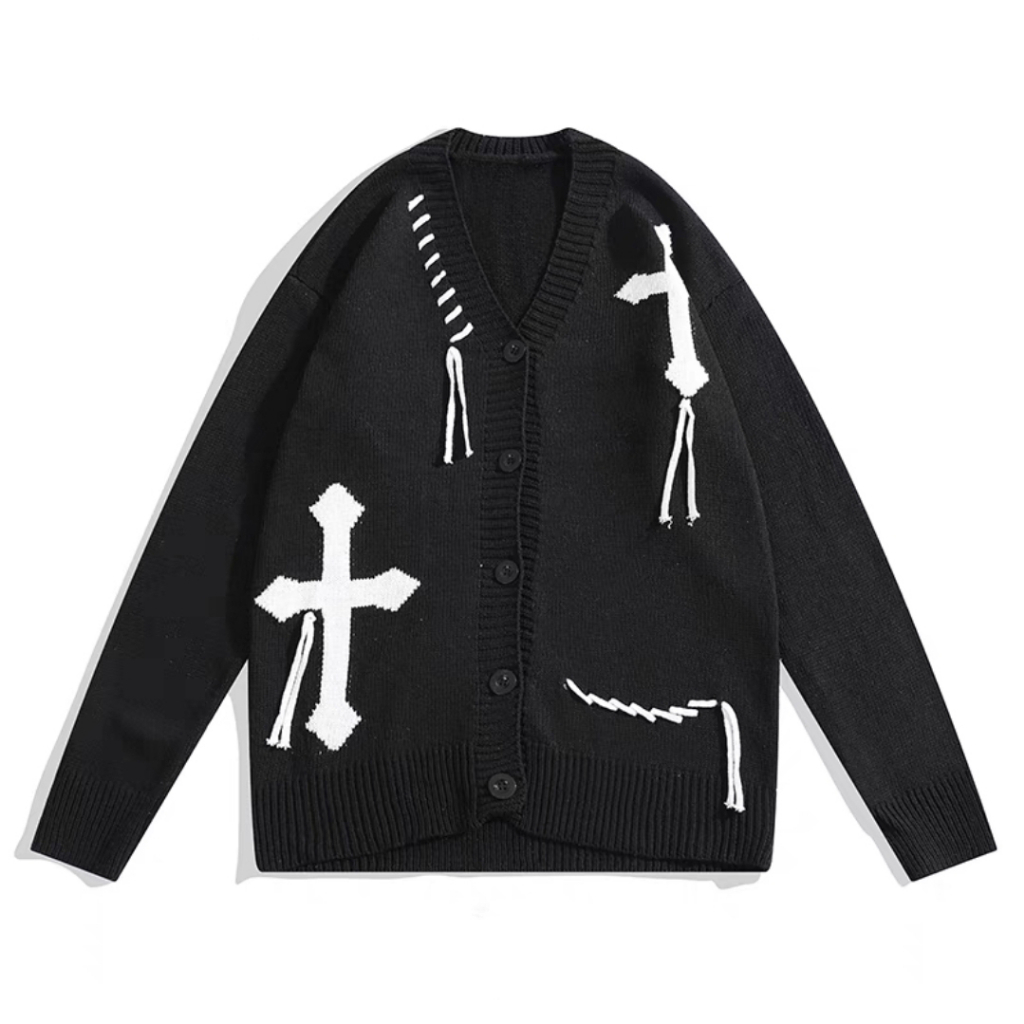 Áo Khoác Cardigan Len Chữ Thập Chrome, Unisex, Form Rộng, Dày Dặn, D427