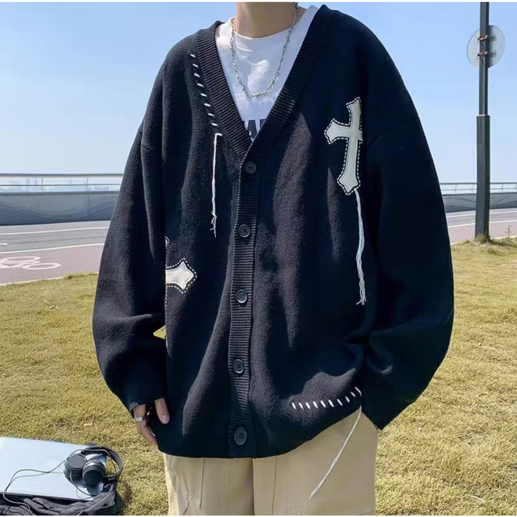 Áo Khoác Cardigan Len Chữ Thập Chrome, Unisex, Form Rộng, Dày Dặn, D427