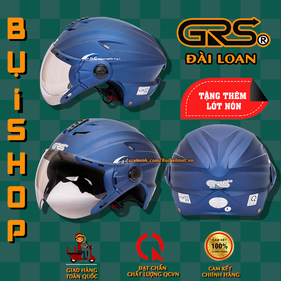 Mũ bảo hiểm nửa đầu GRS A760k có kính ĐỦ MÀU NÓN -  Nón sơn tĩnh điện 760k công nghệ Đài Loan - helmet nón bảo hiểm 1/2