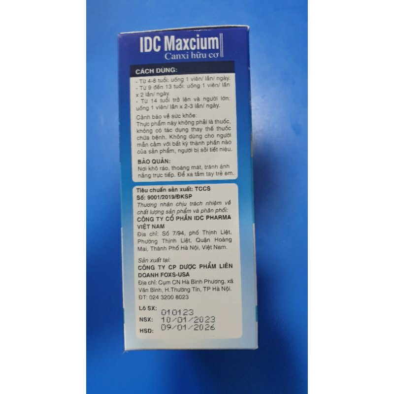 Canxi hữu cơ IDC Maxcium bổ sung canxi cho cả gia đình, không lo nóng, táo bón - lọ 60 viên