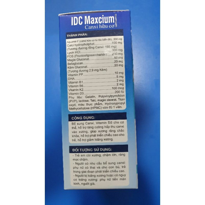 Canxi hữu cơ IDC Maxcium bổ sung canxi cho cả gia đình, không lo nóng, táo bón - lọ 60 viên