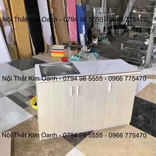 Tủ bếp nhựa mặt gạch có sẵn bồn rửa siêu đẹp - nhựa Đài Loan