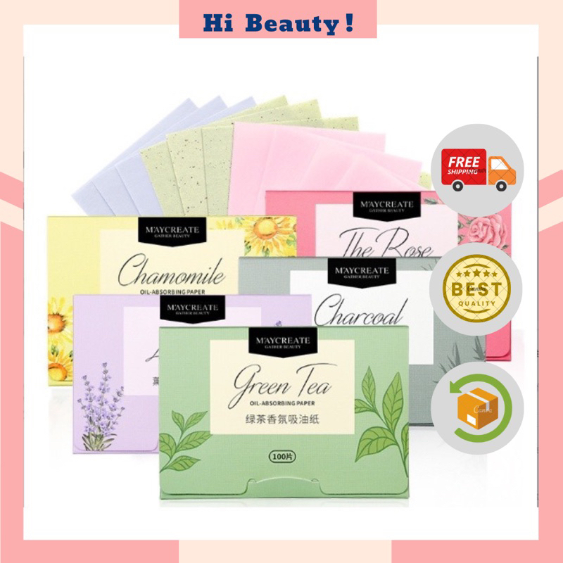 Hộp 100 miếng giấy thấm dầu chiết xuất thiên nhiên Maycreate nội địa Trung