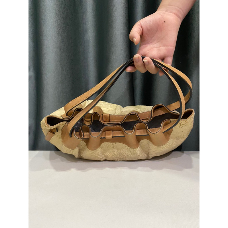 Túi si hiệu PINORETTA của Nhật da trăn vàng phong thuỷ