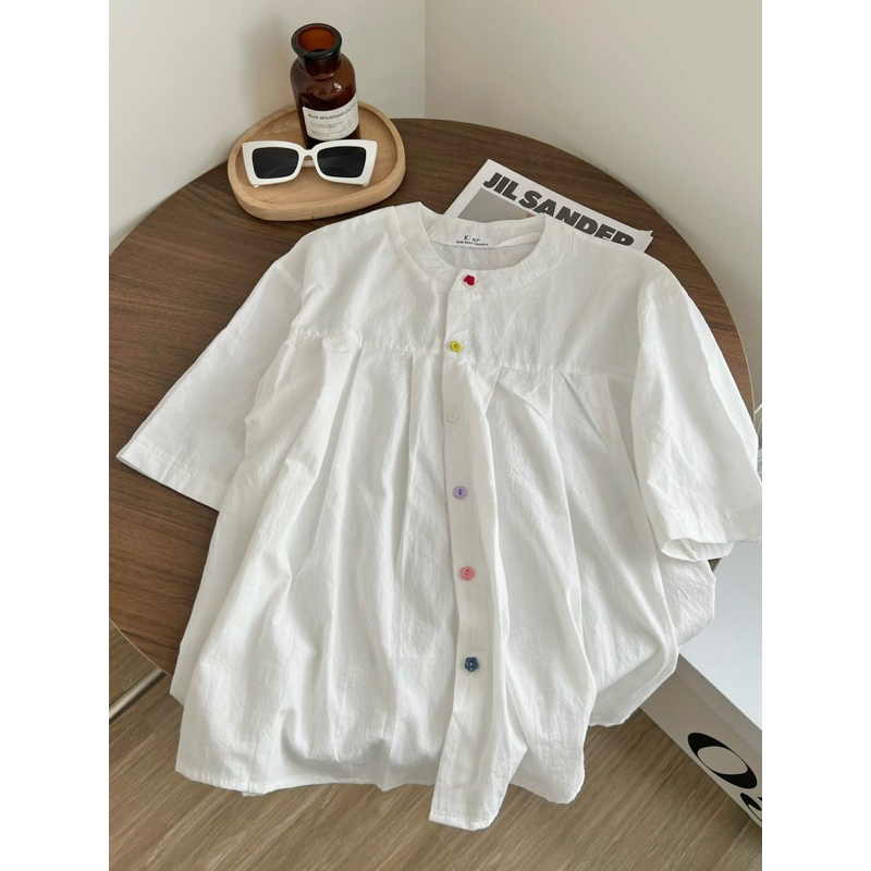 Áo babydoll cổ trụ nút hoa nhiều màu Mai Anh Clothing