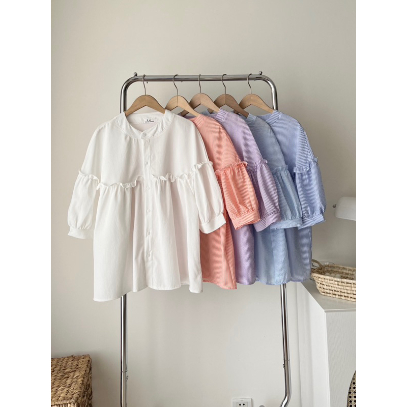 Áo babydoll kẻ caro cổ trụ tay bồng form rộng Mai Anh Clothing