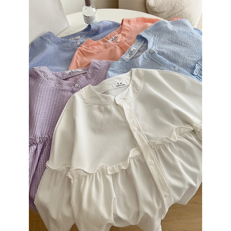 Áo babydoll kẻ caro cổ trụ tay bồng form rộng Mai Anh Clothing