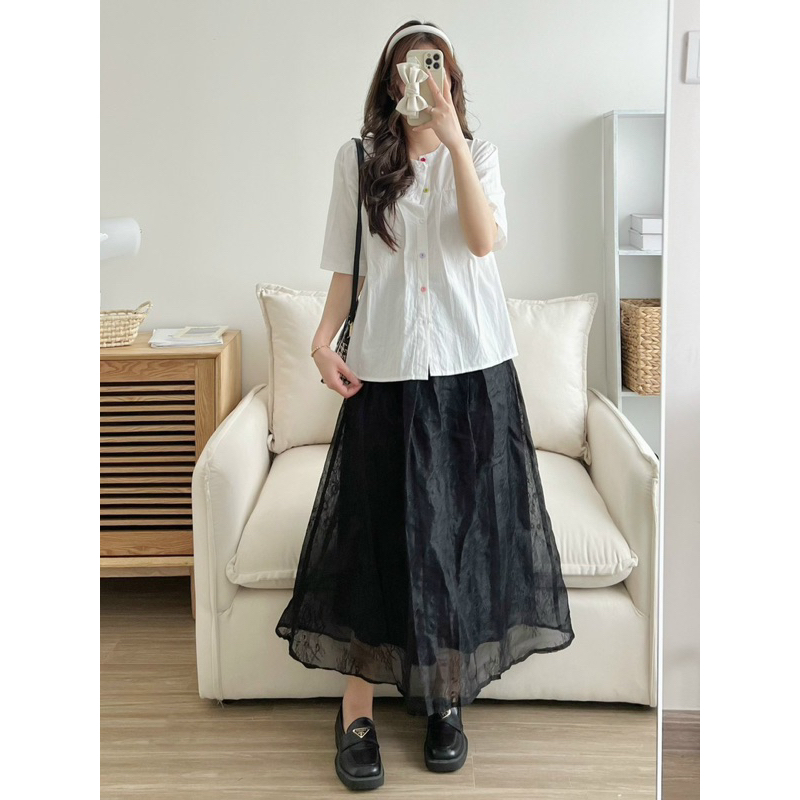 Áo babydoll cổ trụ nút hoa nhiều màu Mai Anh Clothing