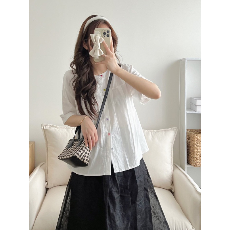 Áo babydoll cổ trụ nút hoa nhiều màu Mai Anh Clothing