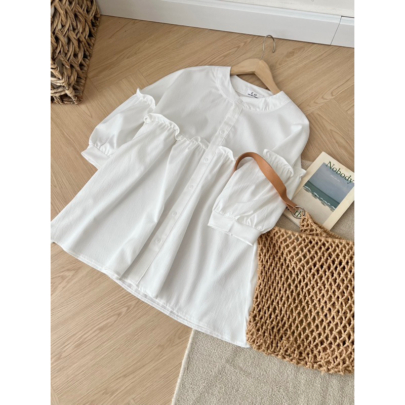 Áo babydoll kẻ caro cổ trụ tay bồng form rộng Mai Anh Clothing