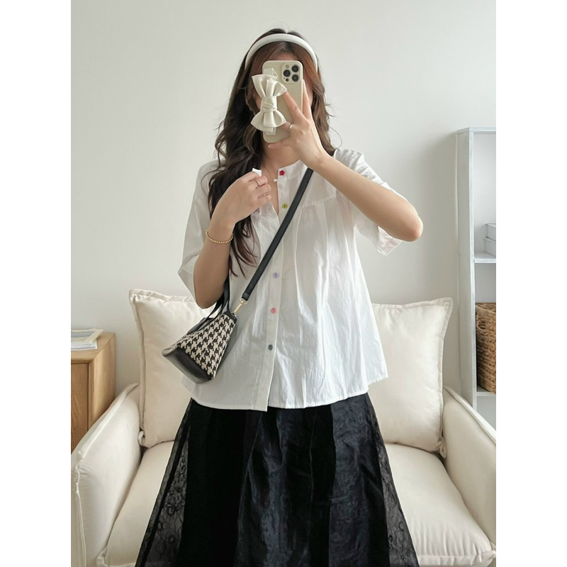 Áo babydoll cổ trụ nút hoa nhiều màu Mai Anh Clothing