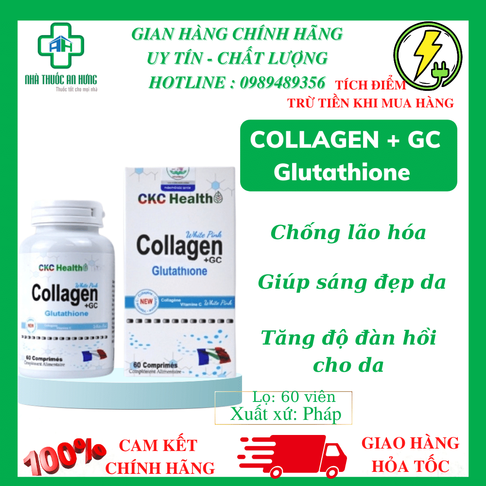 Viên Uống Collagen+Glutathion_Hỗ Trợ Làm Trắng Da, Làm Đẹp Da,Mờ Thâm Nám Hiệu Quả_Nhập Khẩu Chính Hãng Pháp_Hộp 60 viên