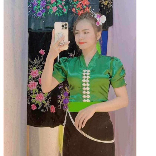 Áo cóm dân tộc thái vải lụa phi bóng