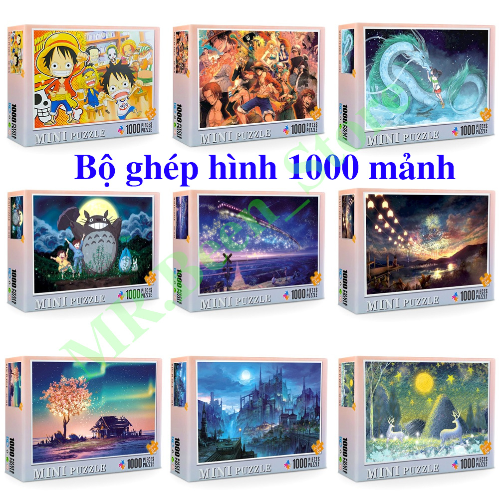 Bộ Tranh ghép hình 1000 mảnh mini kèm keo dán, Jigsaw Puzzle 1000 pcs, Puzzle anime, Xếp hình cho ng