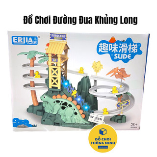 Bộ đồ chơi đường đua khủng long vui nhộn cho bé, cầu trượt khủng long, công viên khủng long