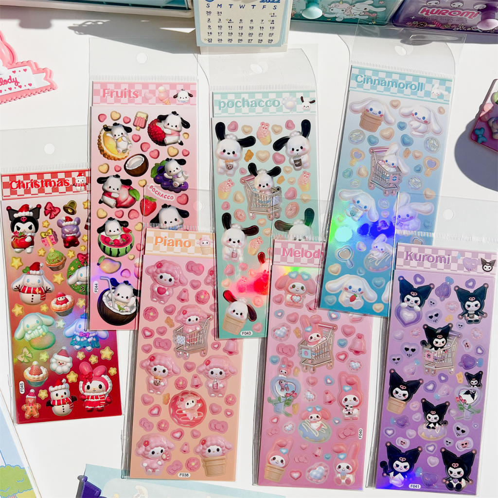 Zanmo tờ nhãn dán sticker hoạt hình sanrio nhân vật kuromi melody cinnamoroll pochacco 3D bằng laser có video