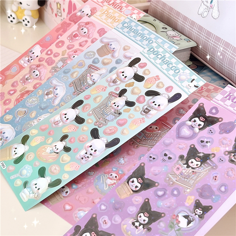 Zanmo tờ nhãn dán sticker hoạt hình sanrio nhân vật kuromi melody cinnamoroll pochacco 3D bằng laser có video