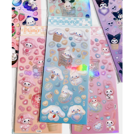 Zanmo tờ nhãn dán sticker hoạt hình sanrio nhân vật kuromi melody cinnamoroll pochacco 3D bằng laser có video