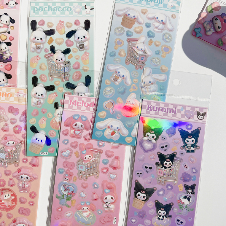 Zanmo tờ nhãn dán sticker hoạt hình sanrio nhân vật kuromi melody cinnamoroll pochacco 3D bằng laser có video