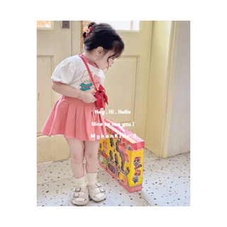 Set gấu mix chân váy xếp ly hồng siêu cute cho bé từ 10-33kg