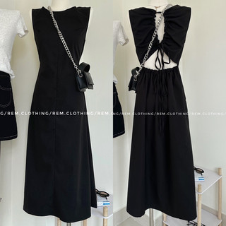 Đầm linen/ sát nách đen rút dây Rem-made