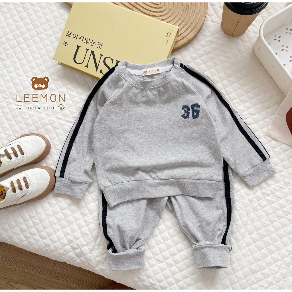 Bộ thu đông dài tay phong cách thể thao khoẻ khoắn cá tính cho bé, bộ cotton dài tay unisex cho bé