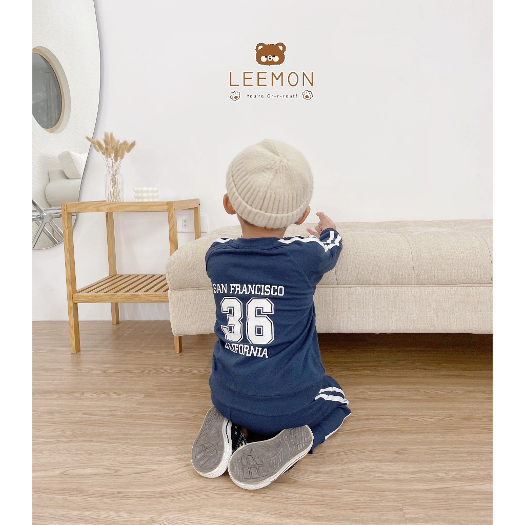 Bộ thu đông dài tay phong cách thể thao khoẻ khoắn cá tính cho bé, bộ cotton dài tay unisex cho bé