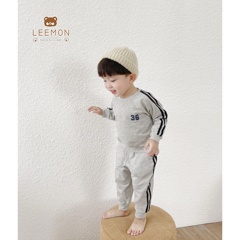 Bộ thu đông dài tay phong cách thể thao khoẻ khoắn cá tính cho bé, bộ cotton dài tay unisex cho bé