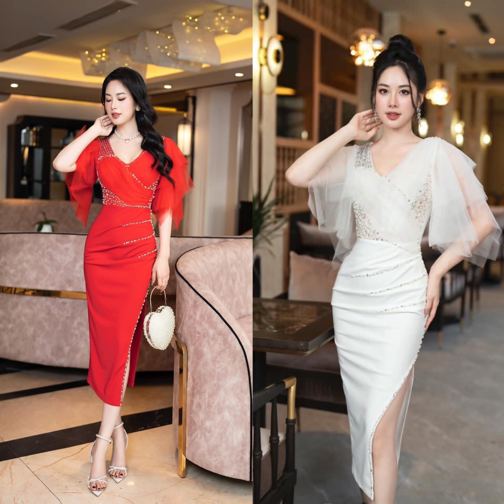 Đầm ôm body dự tiệc sexy xẻ tà - Mua đầm dạ hội sang trọng