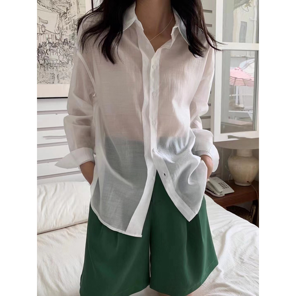 Áo sơ mi its me cổ đức tay bồng dài dáng basic