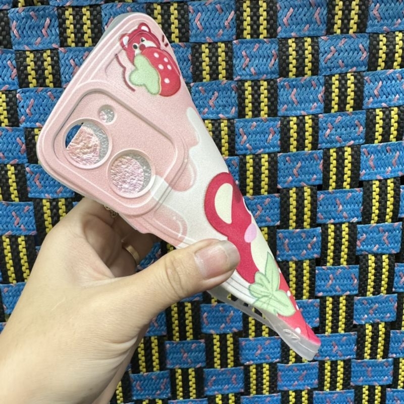 Case ốp lưng Realme 10 dẻo gấu dâu lotso siêu dễ thương viền lượn sóng bảo vệ camera