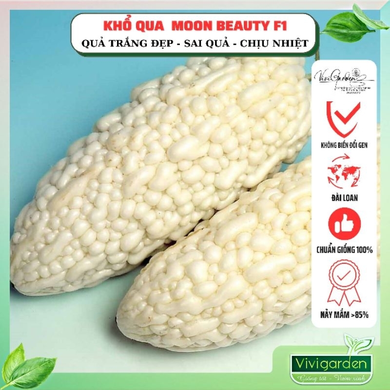 Gói 5 hạt giống khổ qua, mướp đắng trắng Moon Beauty F1 Đài Loan quả to ít đắng giòn ngon dày thịt