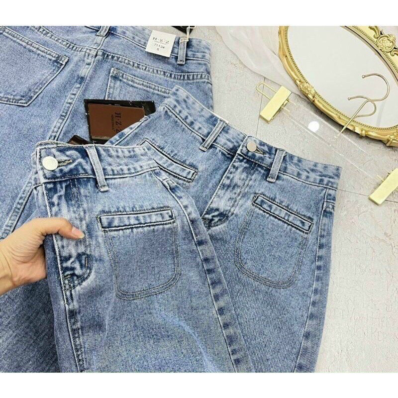 Chân váy jeans 2 túi trước xẻ vạt hot trend#913