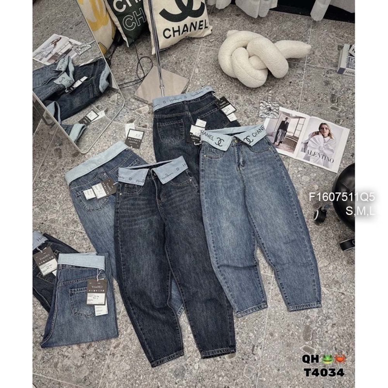 Quần baggy jean lưng cao lật phối chữ cá tính VIENS STORE