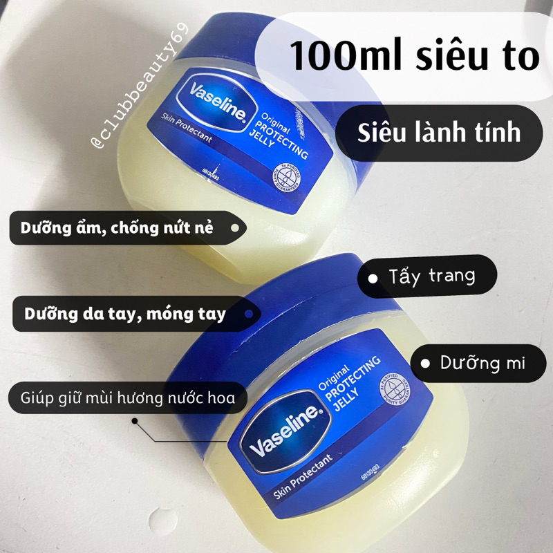 [BILL WEB] Sáp dưỡng ẩm Vaseline Original Protecting Jelly 100ml, sáp làm mềm da Vaseline 100ml