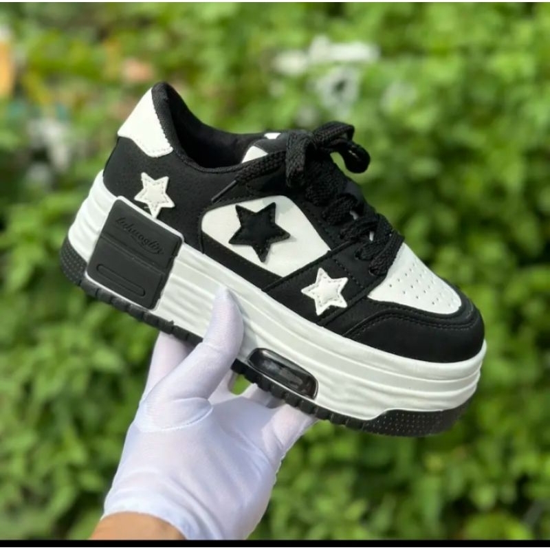 Giày Thể Thao Nữ 3 Ngôi Sao 3 màu Đen, Trắng, xanh Độn Đế siêu đẹp QCCC Loại 1 !