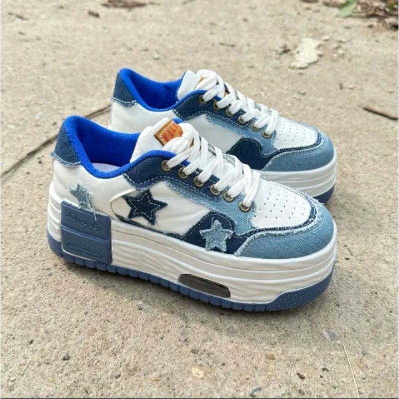 Giày Thể Thao Nữ 3 Ngôi Sao 3 màu Đen, Trắng, xanh Độn Đế siêu đẹp QCCC Loại 1 !