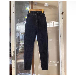 [Bigsize 60kg-98kg] Quần Jean Nữ skinny Đen Muối Tiêu Rách Kiểu/Trơn Tua Lai Co Giãn Mạnh Lưng Cao Trên Rốn