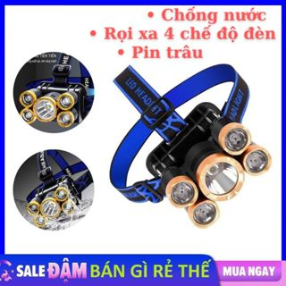 Đèn Pin Đội Đầu - Đèn Đi Săn 5 Bóng Led - Siêu Sáng -  Kèm 2 Pin, Dây Sạc, Dây Đội Đầu